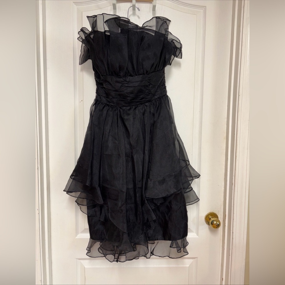 Victor Costa Vintage Black Satin Evening Dress size 10